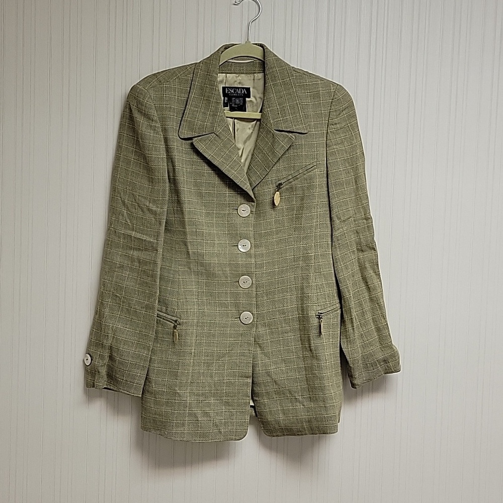 Escada Elements vintage women's linen/nylon tweed blazer sz 36/ US 6 cream/grey